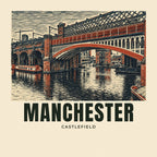 The printed design on the Castlefield, Manchester tote, close up