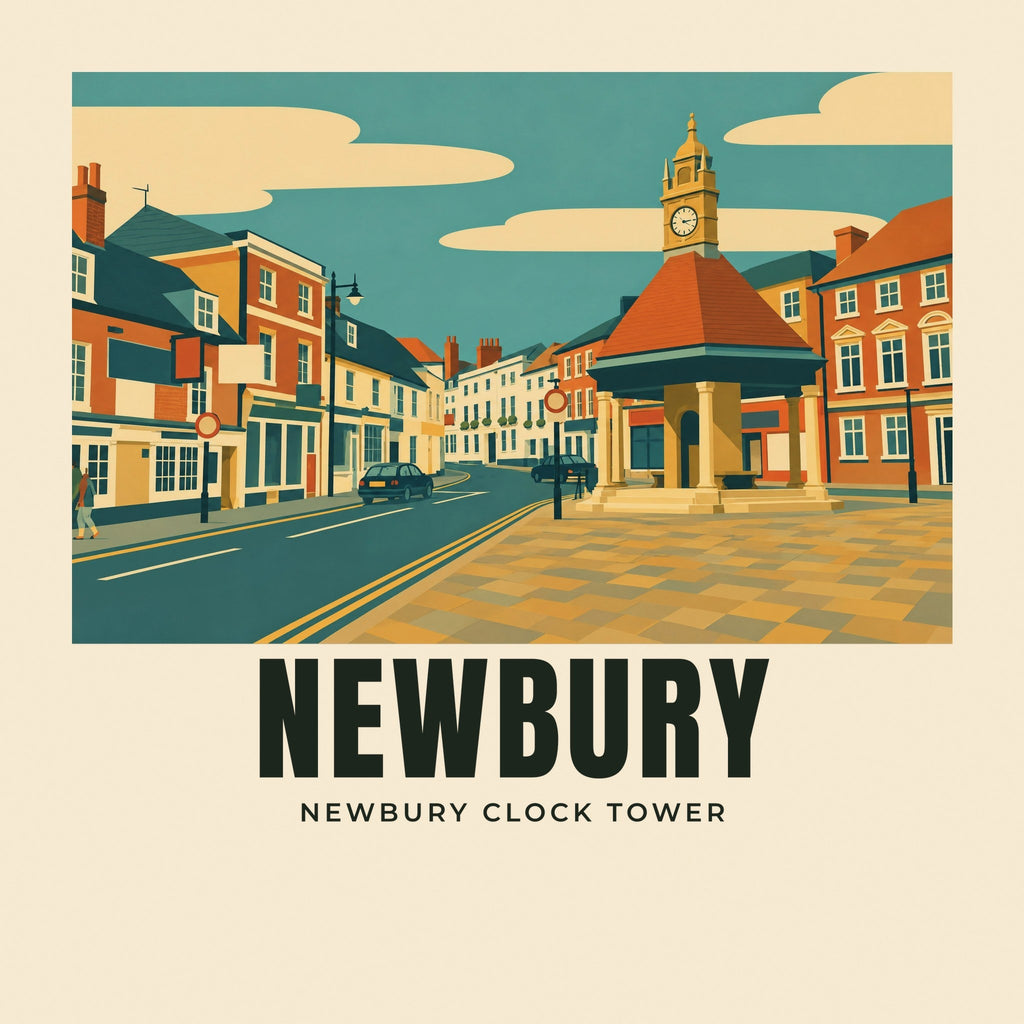 The printed design on the Newbury Clock Tower tote, close up