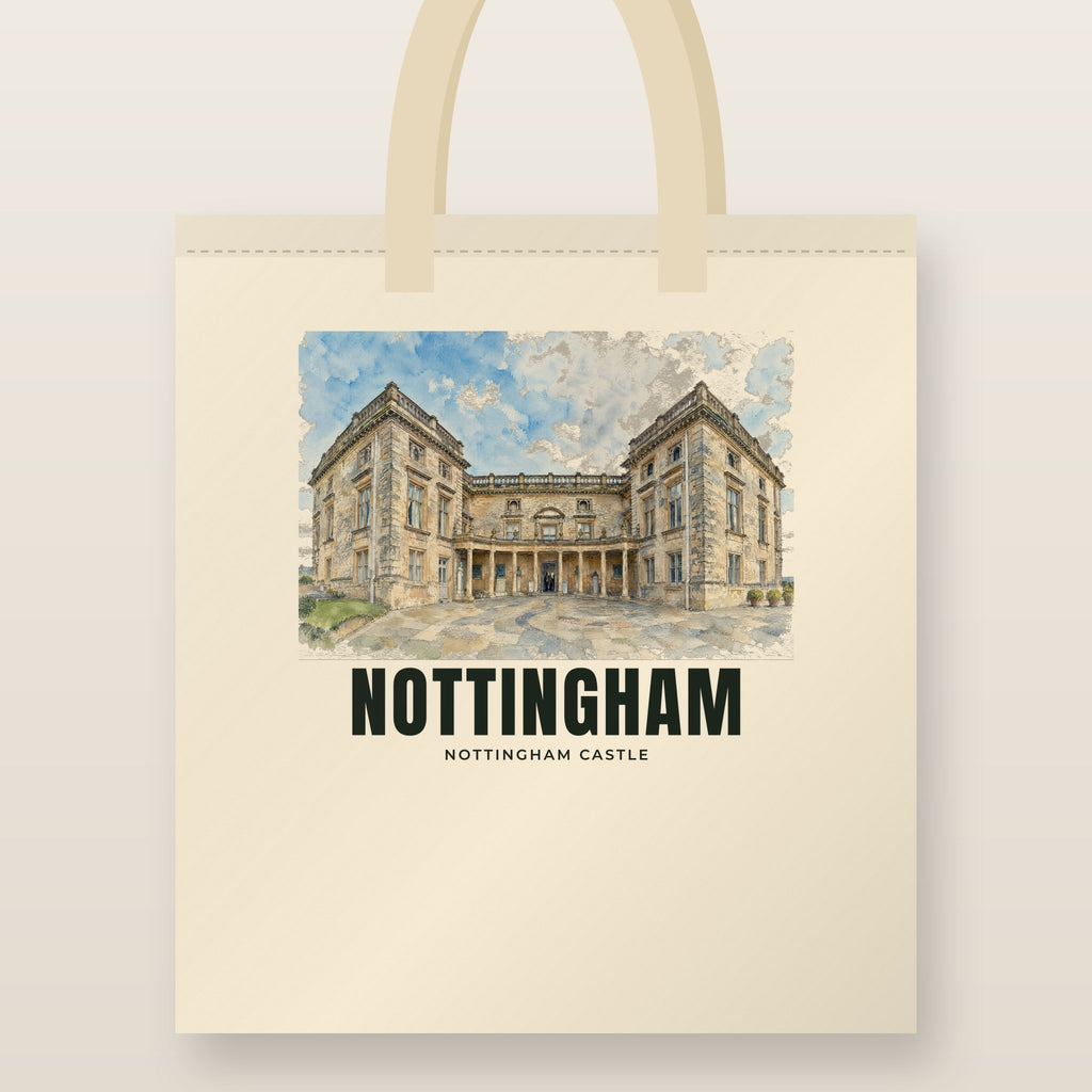 Nottingham Castle Tote Bag: natural cotton tote printed with our drawing of Nottingham Castle and the name NOTTINGHAM