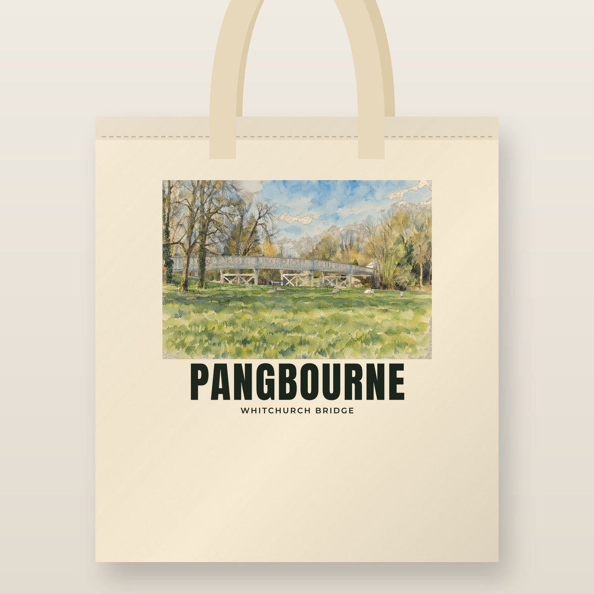 Whitchurch Bridge, Pangbourne Tote Bag: natural cotton tote printed with our drawing of Whitchurch Bridge and the name PANGBOURNE