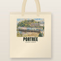 Portree Harbour Tote Bag: natural cotton tote printed with our drawing of Portree Harbour and the name PORTREE