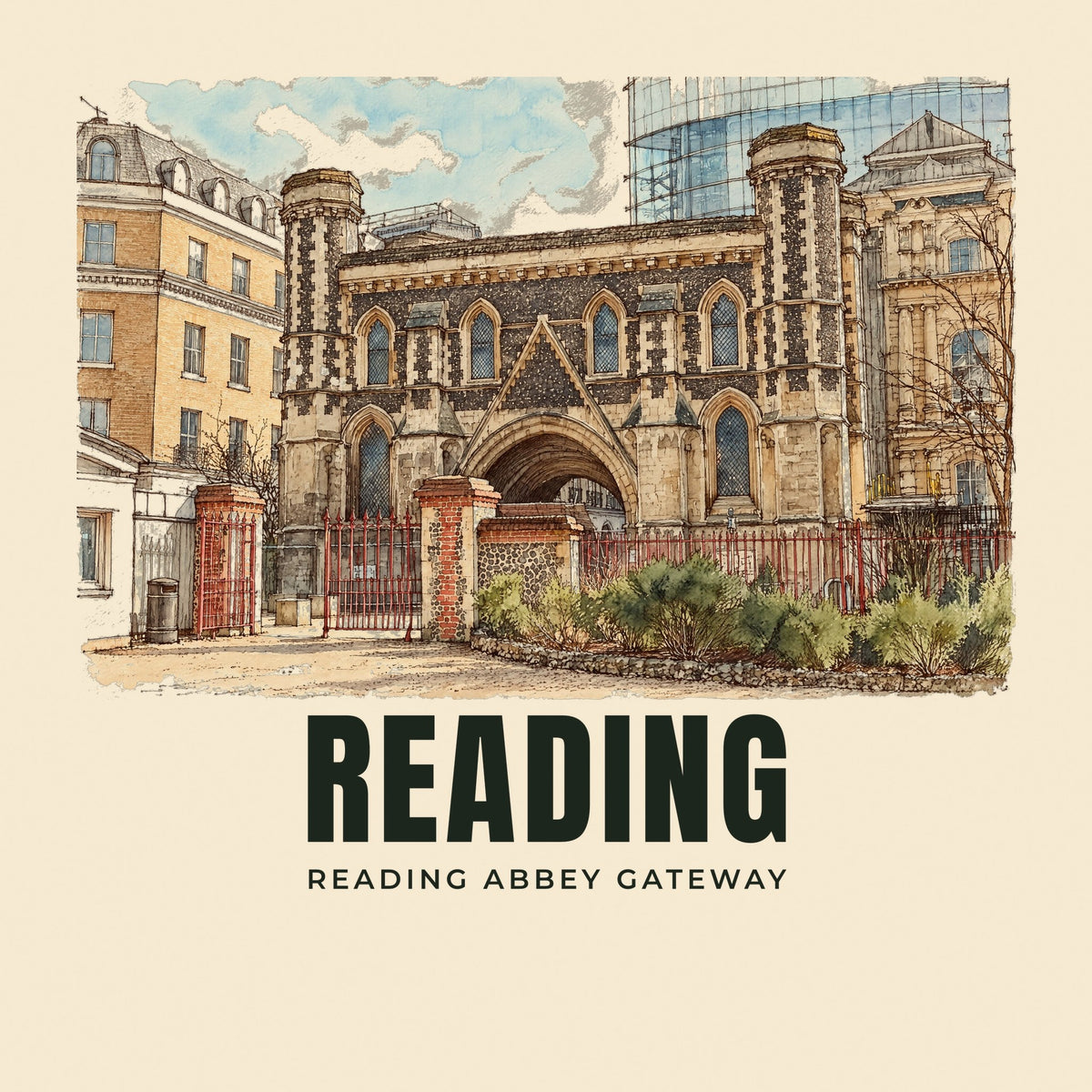 The printed design on the Reading Abbey Gateway tote, close up