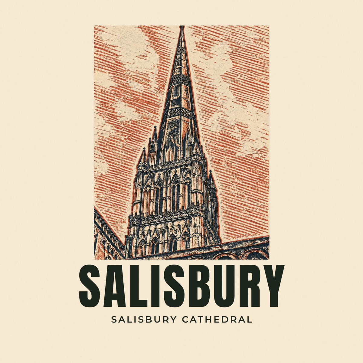 The printed design on the Salisbury Cathedral tote, close up