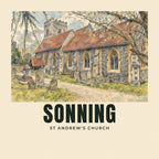 The printed design on the St Andrew's Church, Sonning tote, close up