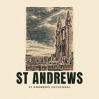 The printed design on the St Andrews Cathedral tote, close up