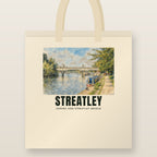 Goring and Streatley Bridge Tote Bag: natural cotton tote printed with our drawing of Goring and Streatley Bridge and the name STREATLEY