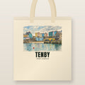 Tenby Harbour Tote Bag: natural cotton tote printed with our drawing of Tenby Harbour and the name TENBY