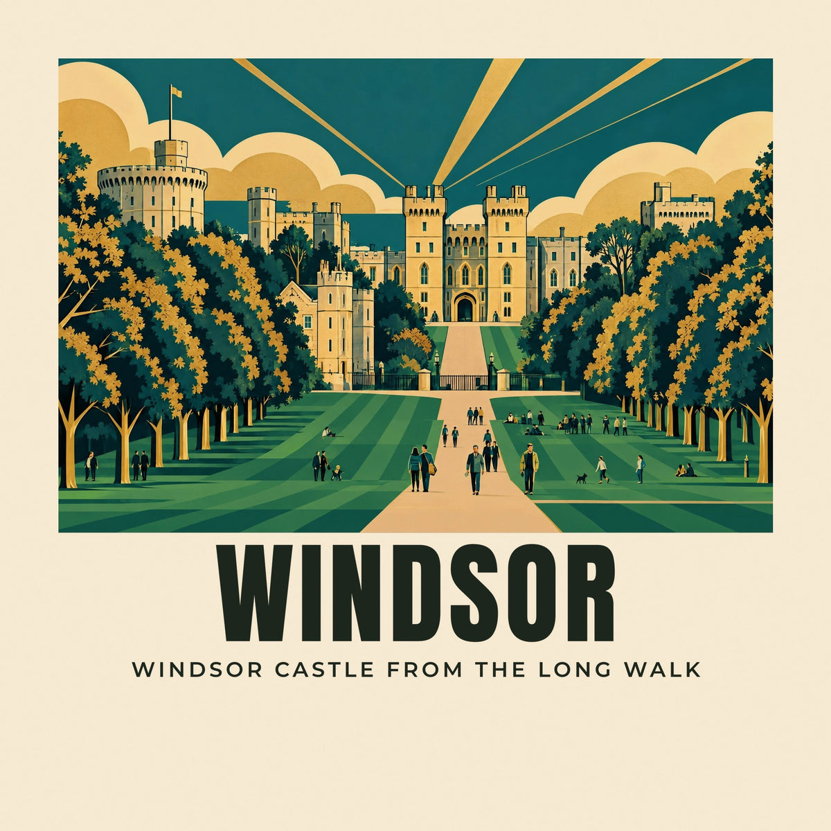 The printed design on the Windsor Castle from the Long Walk tote, close up