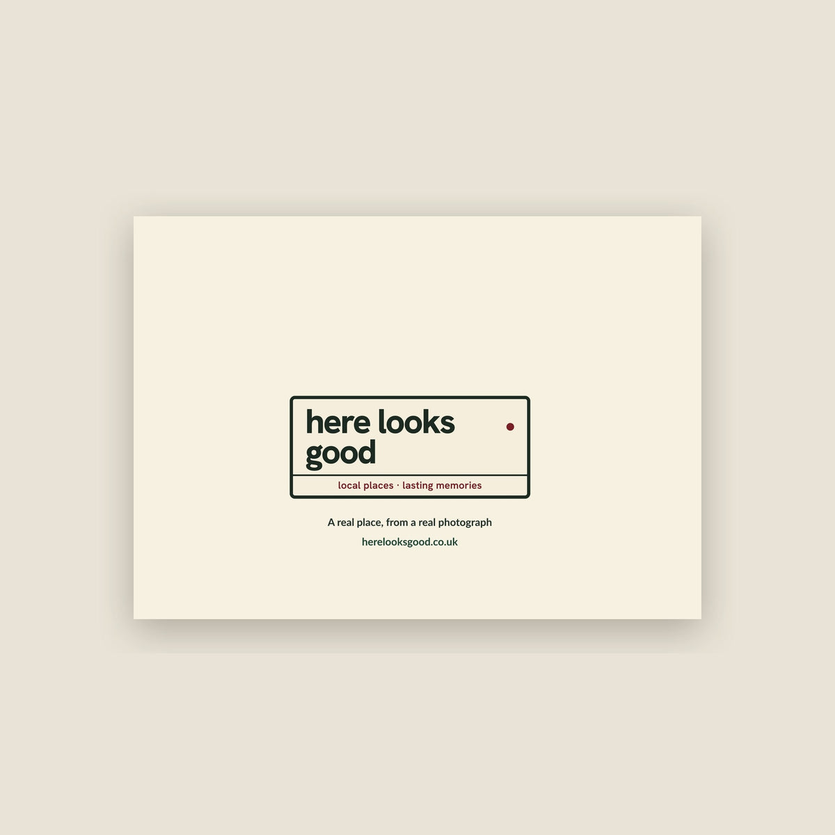 Back of the Weymouth Christmas card with the Here Looks Good nameplate