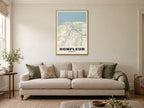 Honfleur Street Map Poster at A1, in a natural wood frame, in a sitting room