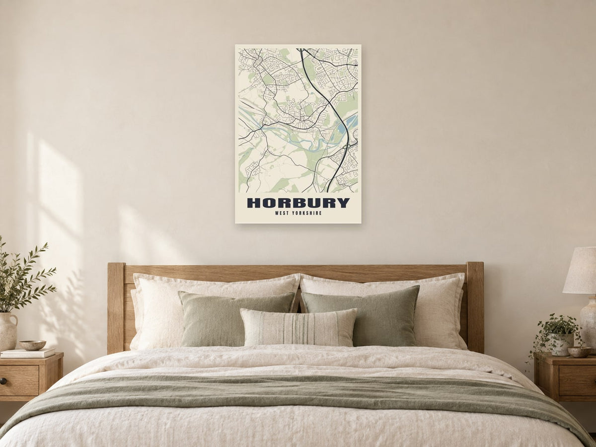 Horbury Street Map Poster at A1, as a poster, above a bed