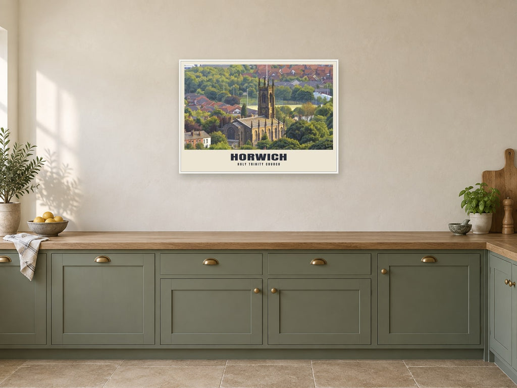 Holy Trinity Church, Horwich Poster at A1, in a white frame, in a kitchen