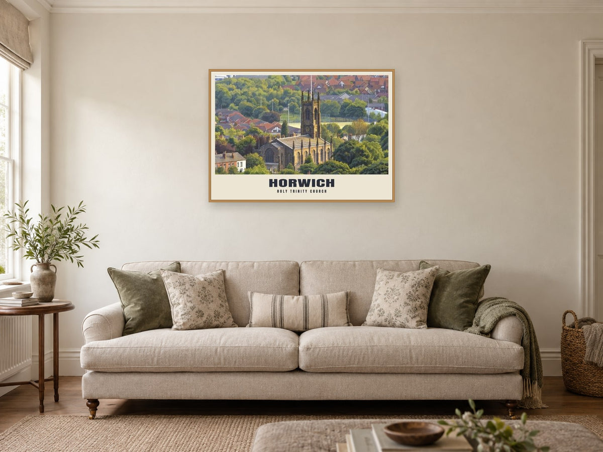 Holy Trinity Church, Horwich Poster at A1, in a natural wood frame, in a sitting room