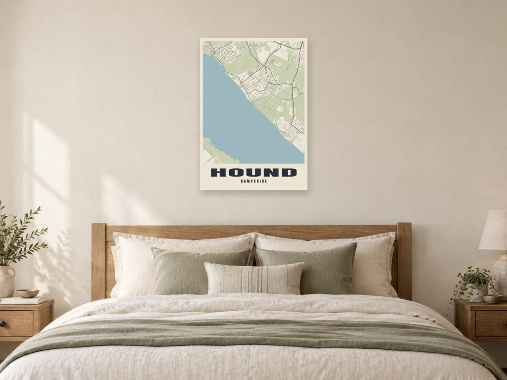 Hound Street Map Poster at A1, as a poster, above a bed