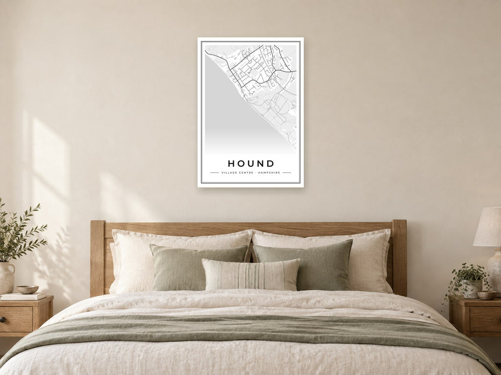 Hound Village Centre Street Map Poster at A1, as a poster, above a bed