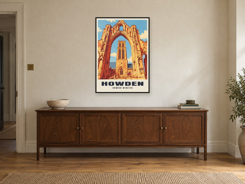 Howden Minster Poster at A1, in a black frame, above a sideboard