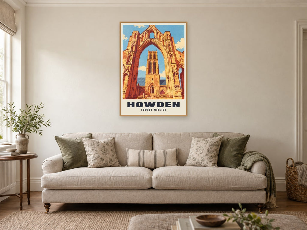 Howden Minster Poster at A1, in a natural wood frame, in a sitting room