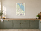 Hythe Street Map Poster at A1, in a white frame, in a kitchen