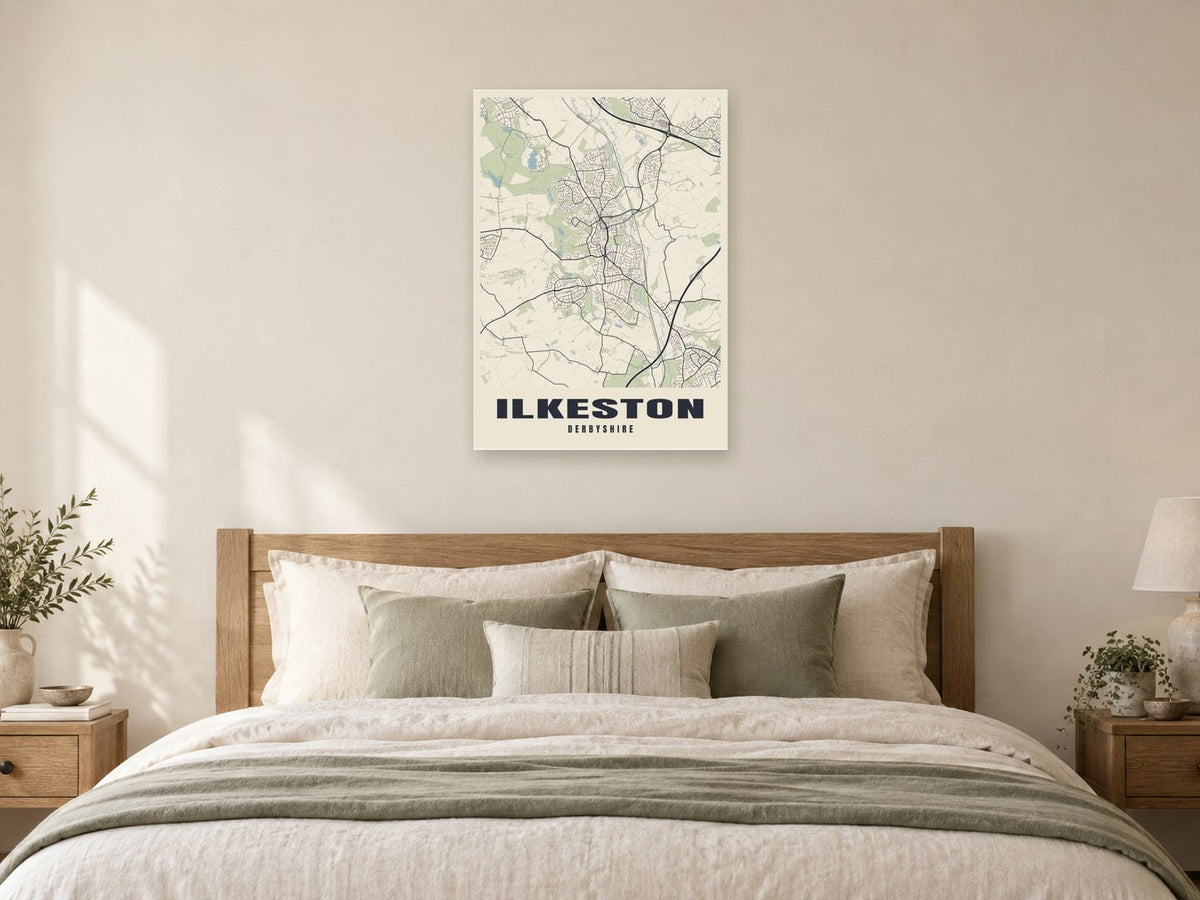 Ilkeston Street Map Poster at A1, as a poster, above a bed