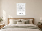 Ilkley Town Centre Street Map Poster at A1, as a poster, above a bed