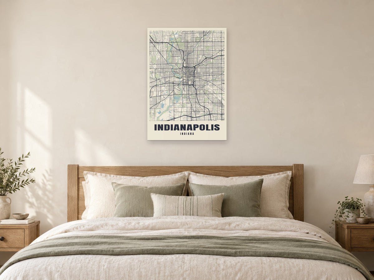 Indianapolis Street Map Poster at A1, as a poster, above a bed
