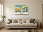 Ipswich Waterfront Poster at A1, in a natural wood frame, in a sitting room