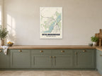 Irthlingborough Street Map Poster at A1, in a white frame, in a kitchen