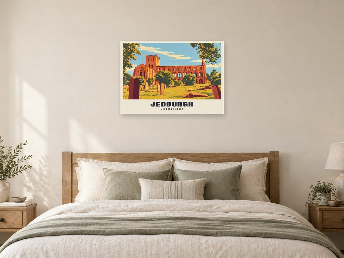 Jedburgh Abbey Poster at A1, as a poster, above a bed