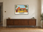 Jedburgh Abbey Poster at A1, in a black frame, above a sideboard