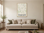 Kenton Heritage Street Map Poster at A1, in a natural wood frame, in a sitting room