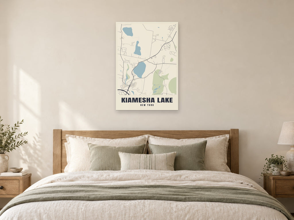 Kiamesha Lake Street Map Poster at A1, as a poster, above a bed
