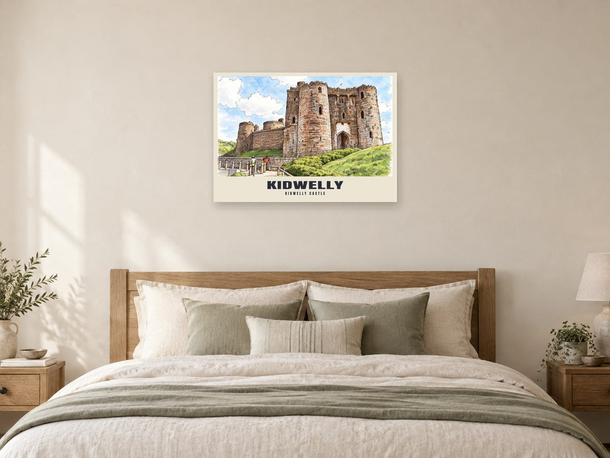Kidwelly Castle Poster at A1, as a poster, above a bed