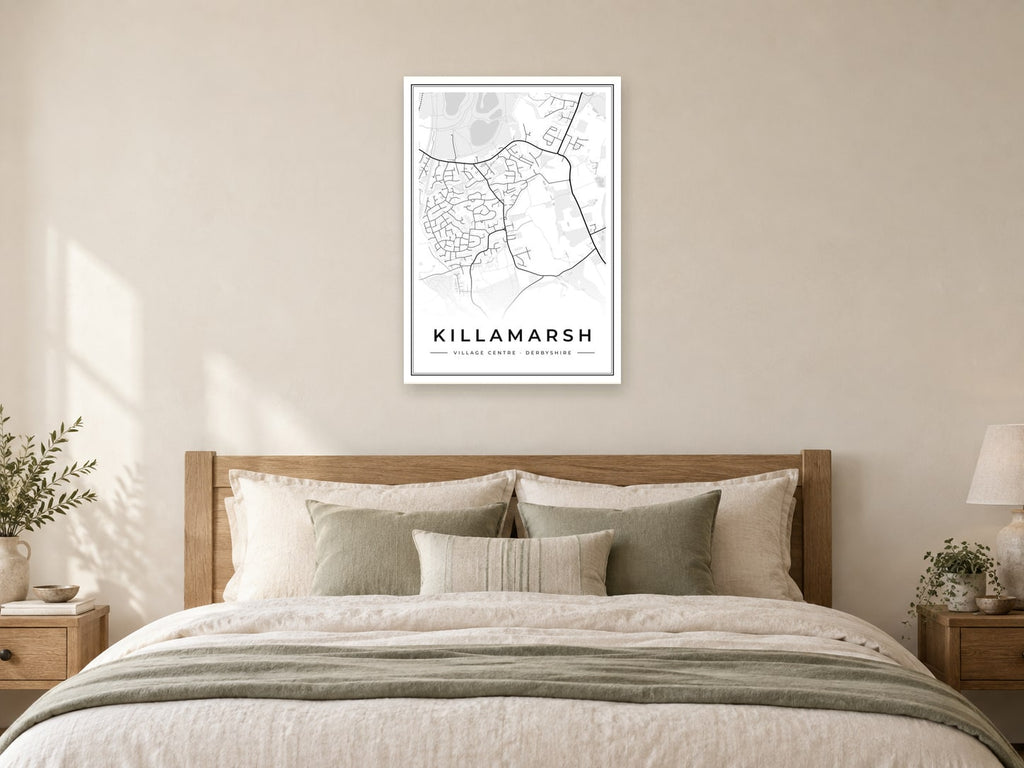 Killamarsh Village Centre Street Map Poster at A1, as a poster, above a bed