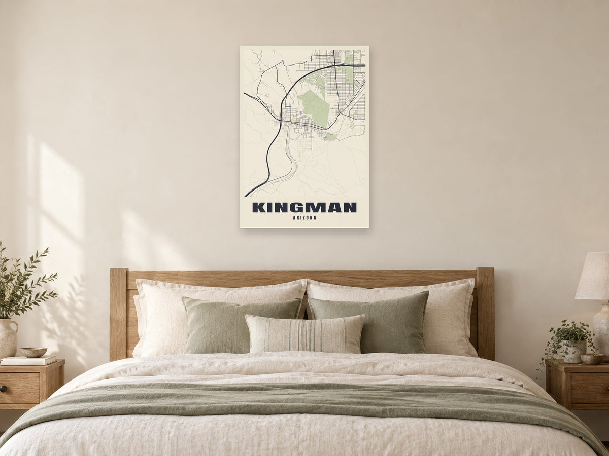 Kingman Street Map Poster at A1, as a poster, above a bed