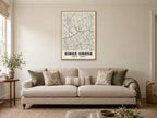 Kings Cross Heritage Street Map Poster at A1, in a natural wood frame, in a sitting room