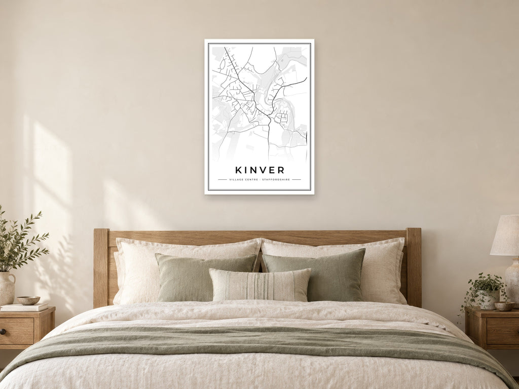 Kinver Village Centre Street Map Poster at A1, as a poster, above a bed