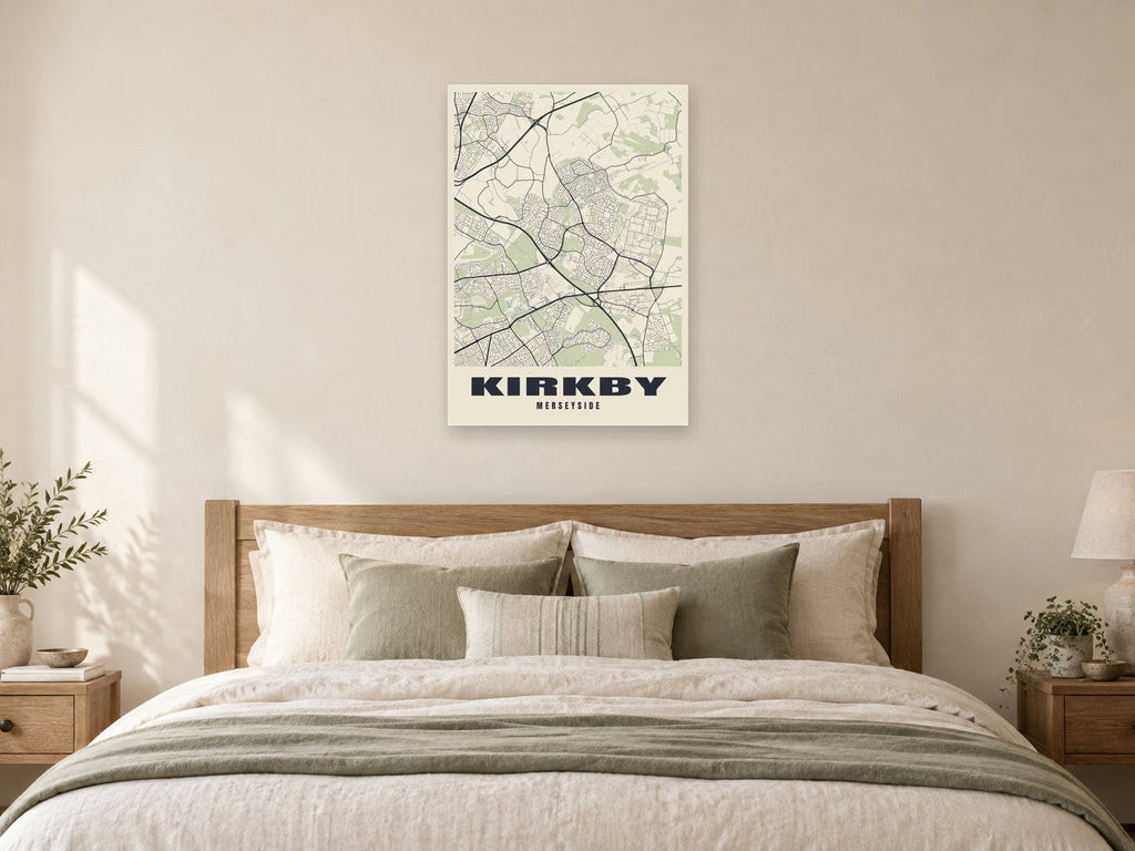 Kirkby Street Map Poster at A1, as a poster, above a bed