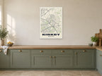 Kirkby Street Map Poster at A1, in a white frame, in a kitchen