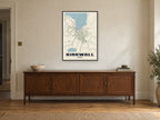 Kirkwall Street Map Poster at A1, in a black frame, above a sideboard
