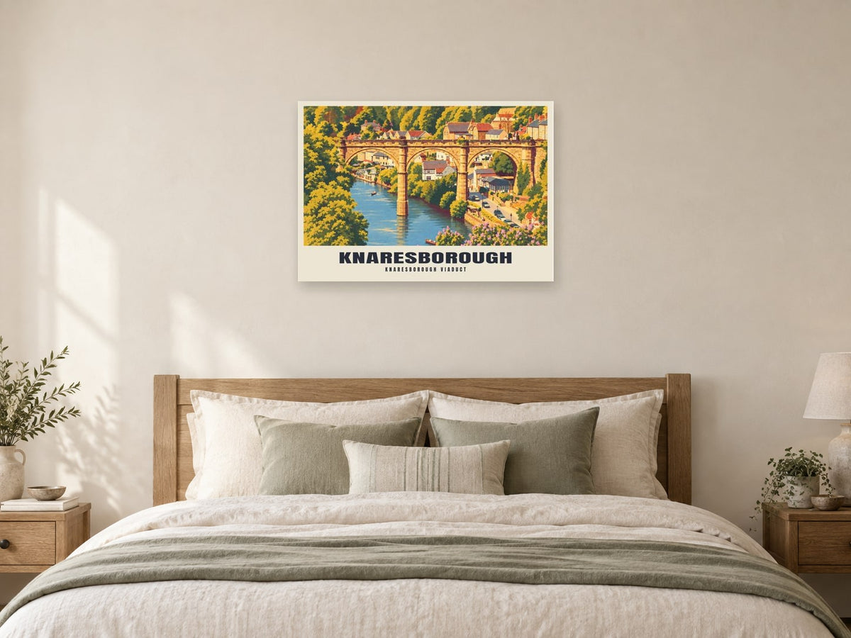 Knaresborough Viaduct Poster at A1, as a poster, above a bed
