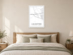 Laleston Village Centre Street Map Poster at A1, as a poster, above a bed