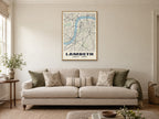 Lambeth Heritage Street Map Poster at A1, in a natural wood frame, in a sitting room