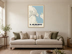 Larne Street Map Poster at A1, in a natural wood frame, in a sitting room