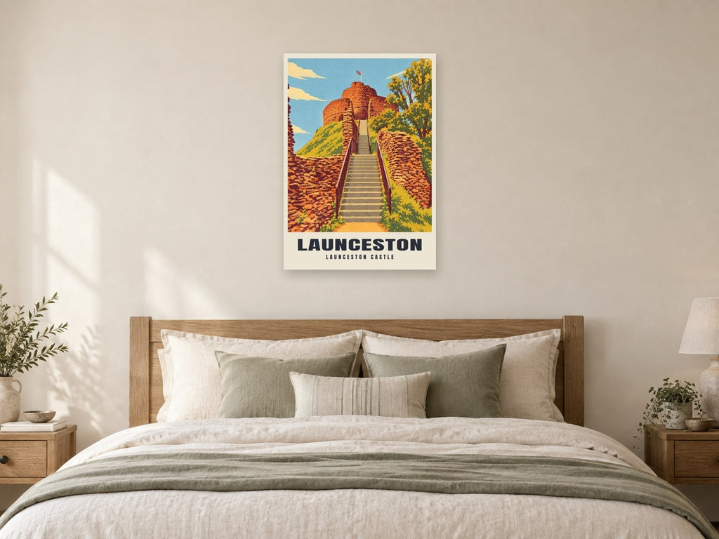 Launceston Castle Poster at A1, as a poster, above a bed