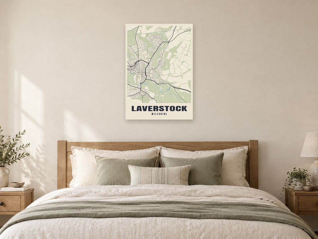 Laverstock Street Map Poster at A1, as a poster, above a bed