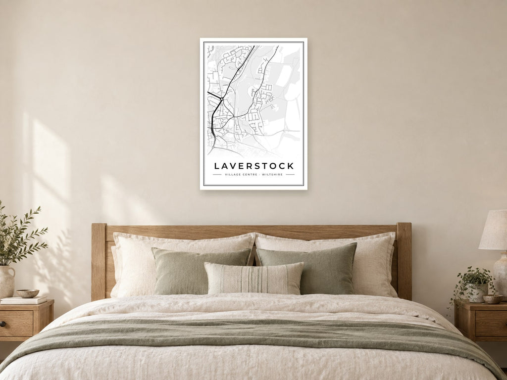 Laverstock Village Centre Street Map Poster at A1, as a poster, above a bed