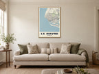 Le Havre Street Map Poster at A1, in a natural wood frame, in a sitting room