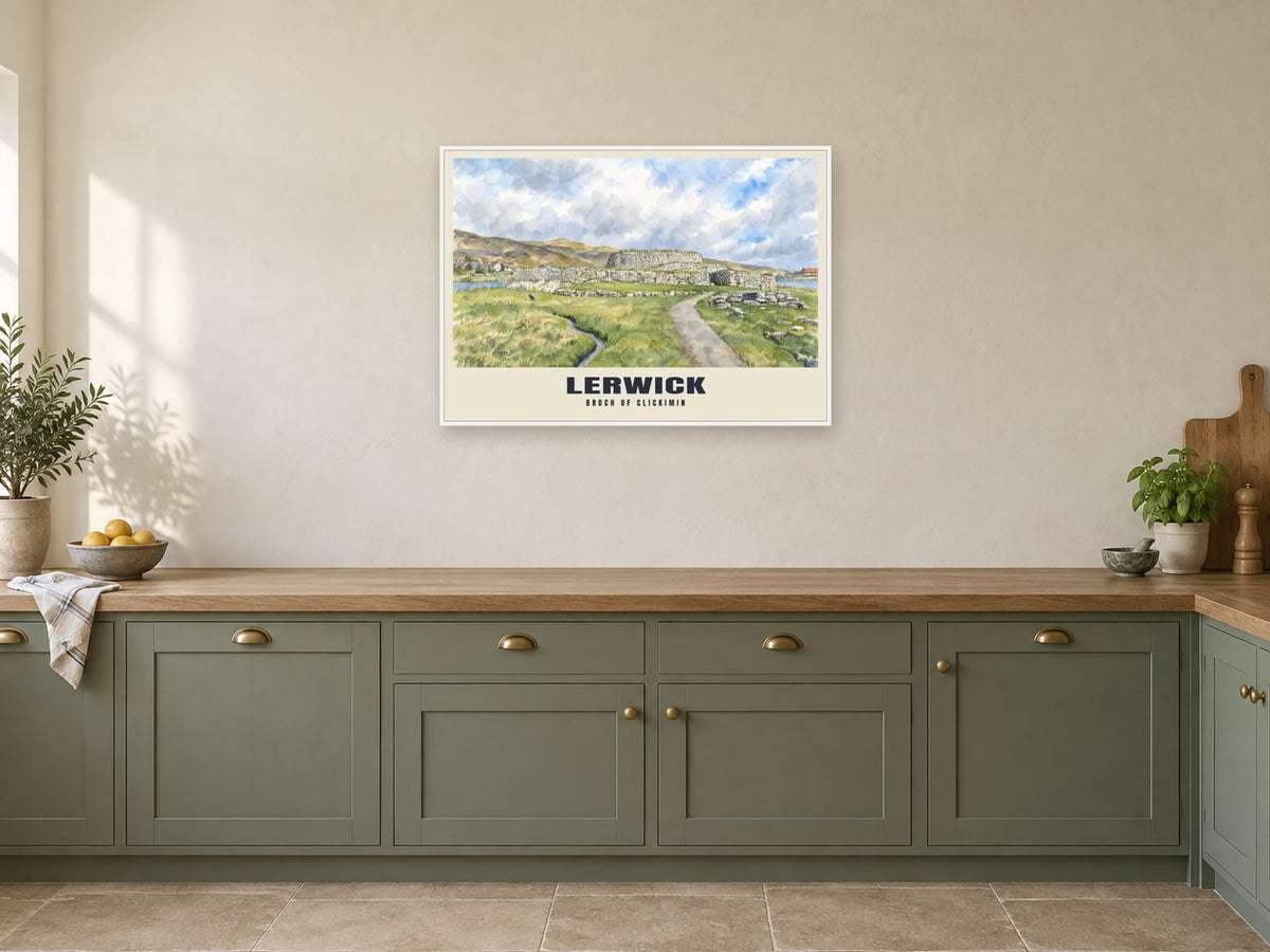 Broch of Clickimin, Lerwick Poster at A1, in a white frame, in a kitchen