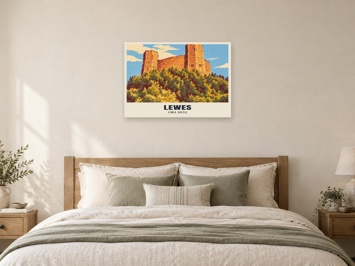 Lewes Castle Poster at A1, as a poster, above a bed