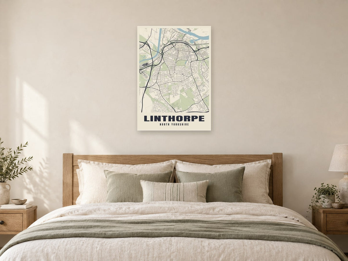 Linthorpe Street Map Poster at A1, as a poster, above a bed